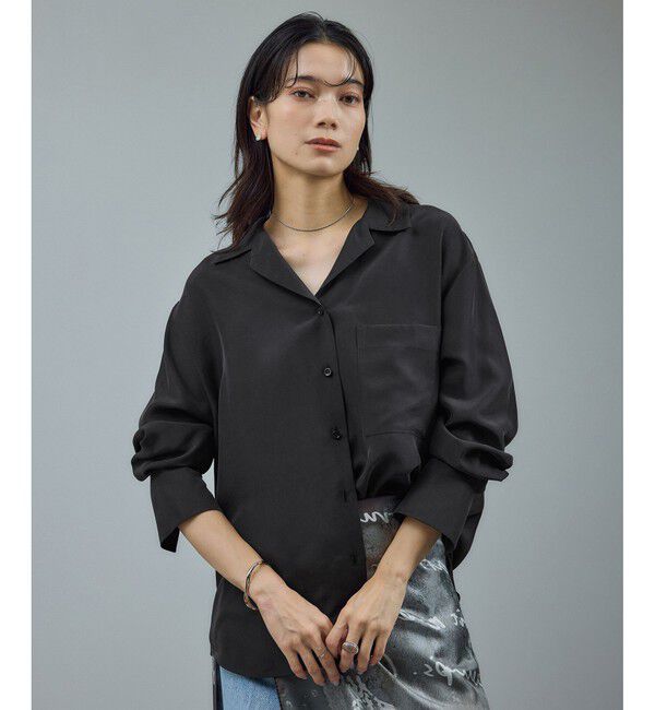 SALON adam et rope'「[25AW]GENTLE SILK オープンカラーシャツ / セットアップ対応・洗える」|シャツ・ブラウス|ブラック(01)
