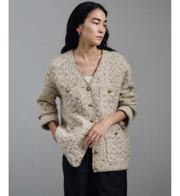 新品タグ付きSALON adamet ropeツイードニットVネックジャケット ツイードニットVネックジャケット（カーディガン/ボレロ）｜SALON adam