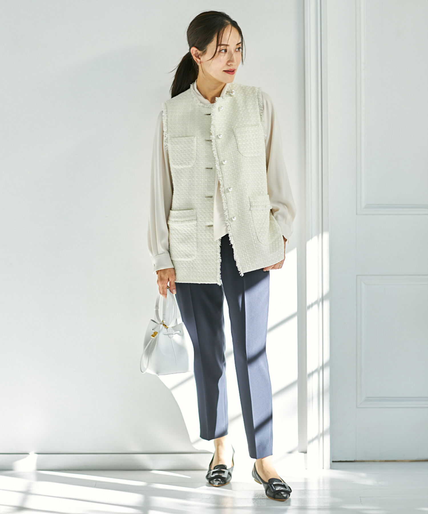 ROPE「トリアセテートダブルクロス サイドゴムテーパードパンツ【セレモニー/通勤対応】【洗える】」|その他|