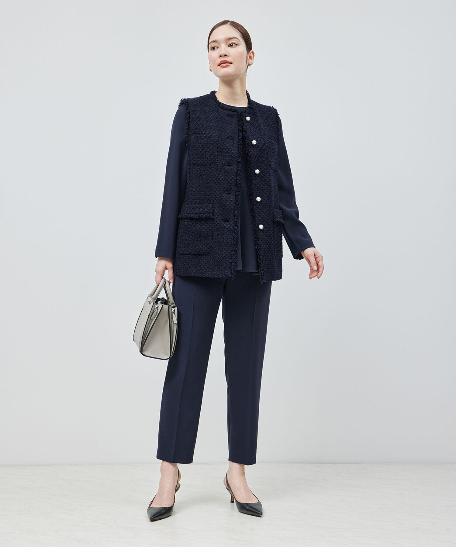 ROPE「トリアセテートダブルクロス サイドゴムテーパードパンツ【セレモニー/通勤対応】【洗える】」|その他|