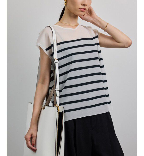 ROPE「【洗える】シャイニーフレンチスリーブプルオーバー」|シャツ・ブラウス|ネイビー(40)