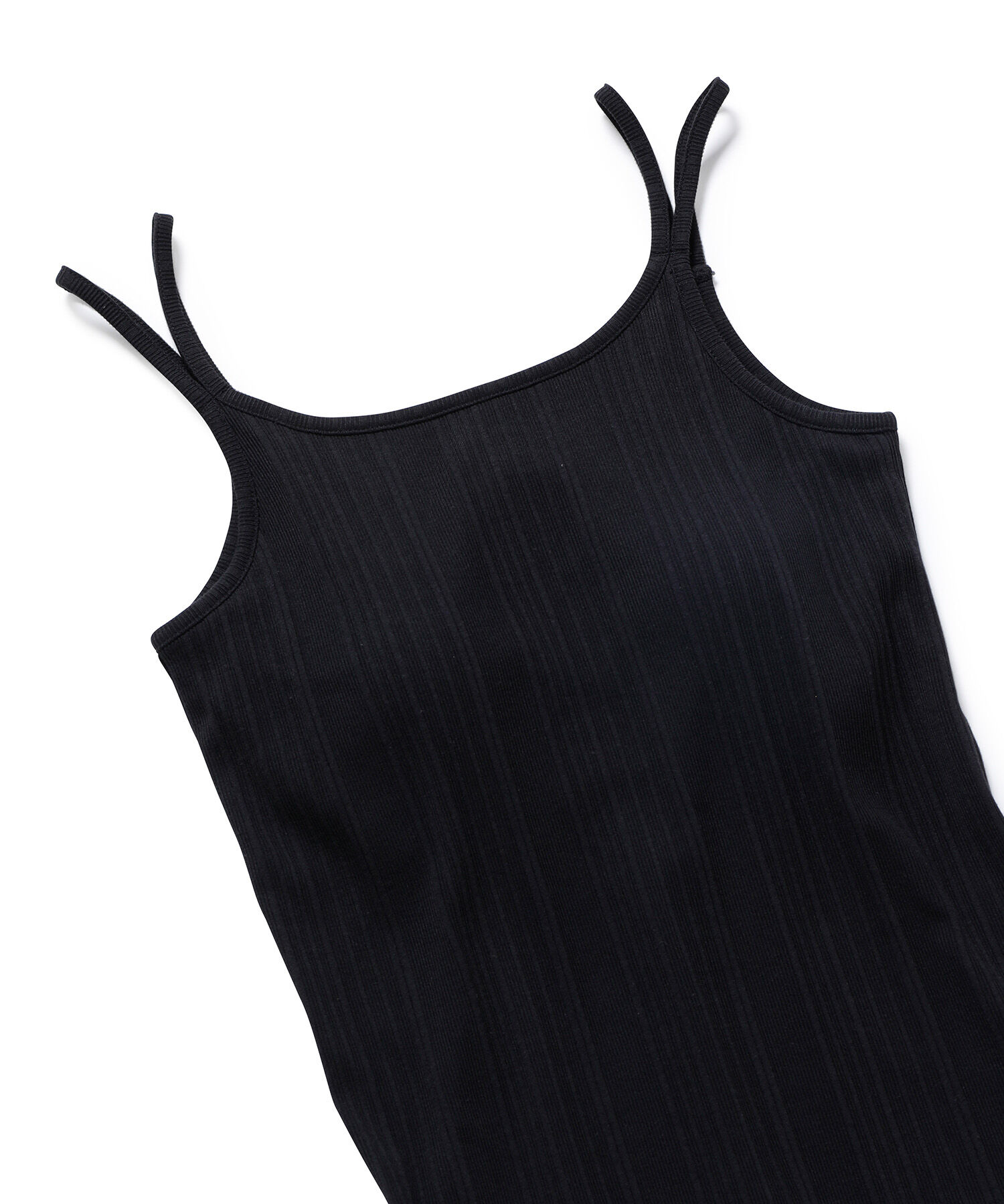 VIS「【シアバター加工】カップ付きダブル肩紐テレコキャミソール」|キャミソール|ブラック(01)