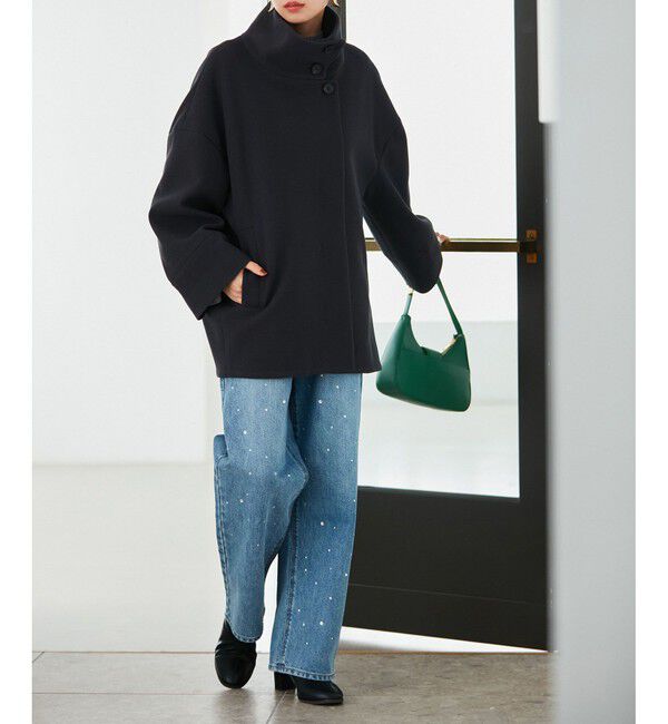 VIS「【静電気防止】ステン&スタンドカラージャージメルトンミドル丈コート」|ステンカラーコート|