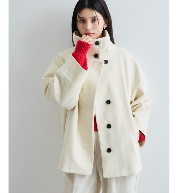 VIS「【静電気防止】ステン&スタンドカラージャージメルトンミドル丈コート」|ステンカラーコート|