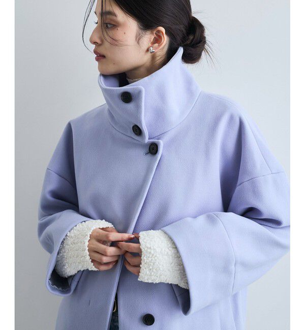 VIS「【静電気防止】ステン&スタンドカラージャージメルトンミドル丈コート」|ステンカラーコート|