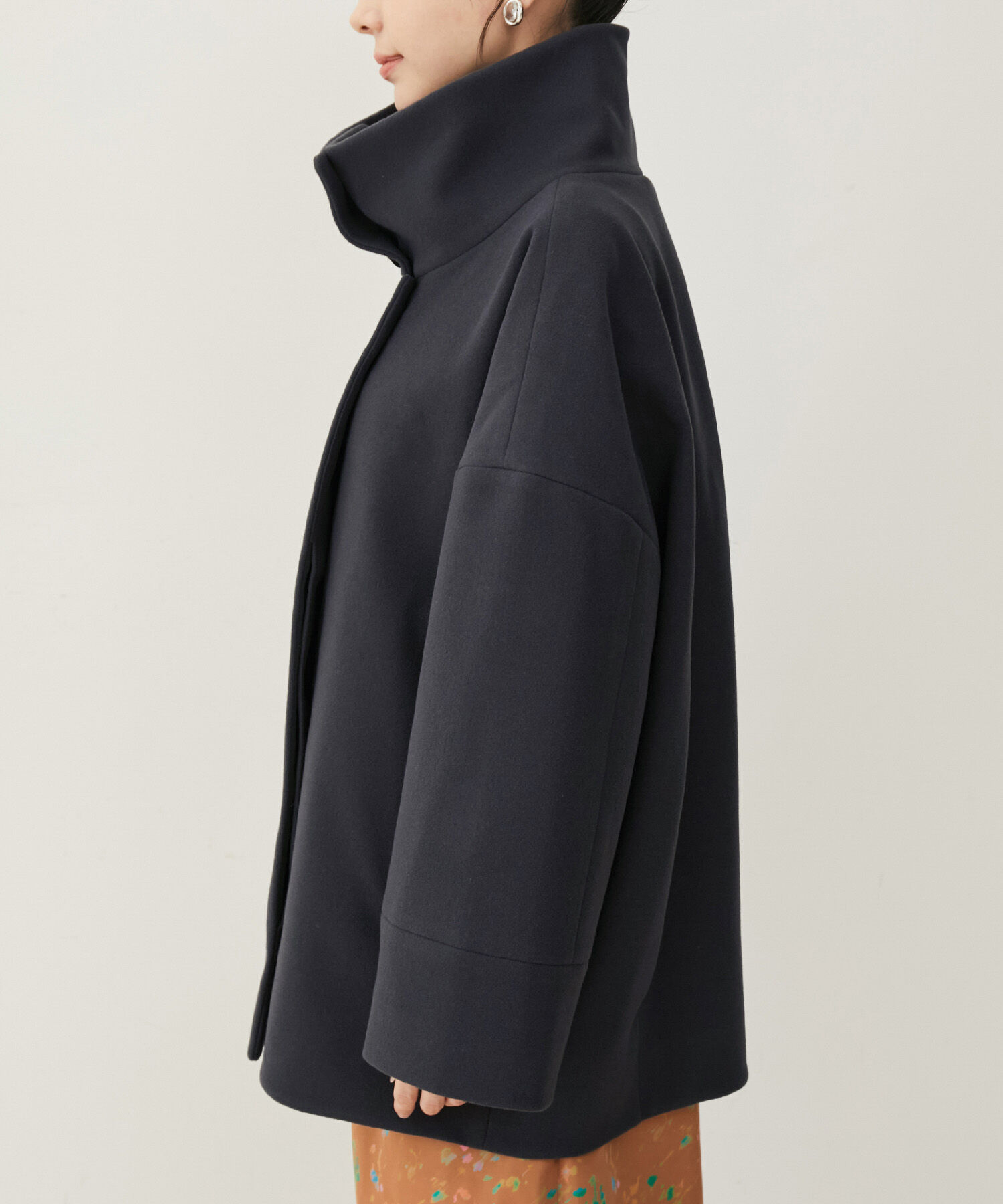 VIS「【静電気防止】ステン&スタンドカラージャージメルトンミドル丈コート」|ステンカラーコート|