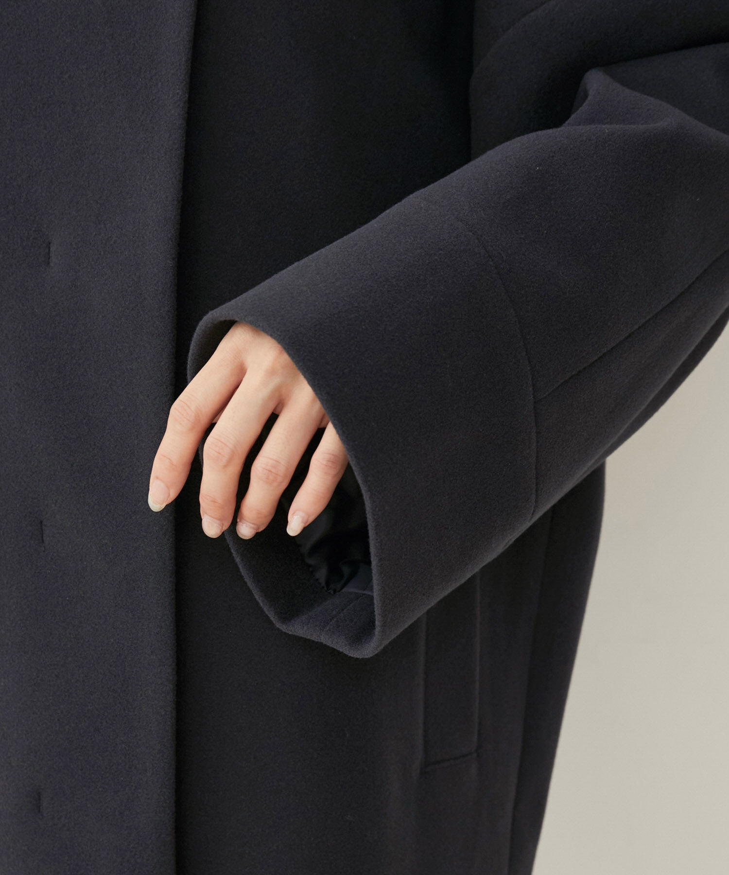 VIS「【静電気防止】ステン&スタンドカラージャージメルトンミドル丈コート」|ステンカラーコート|