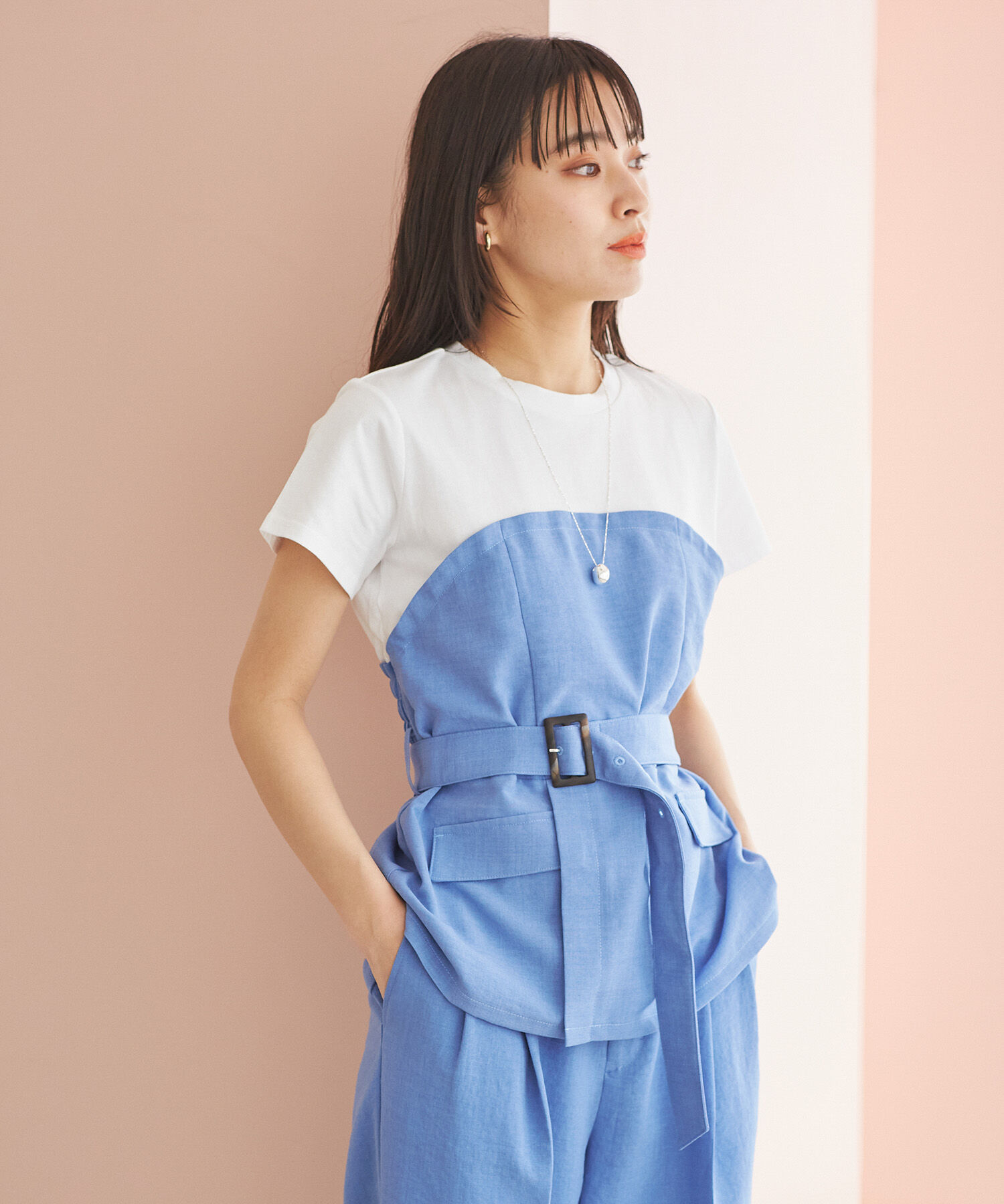 VIS「【接触冷感・洗える】美easyコルセットドッキングプルオーバー」|Tシャツ・カットソー|