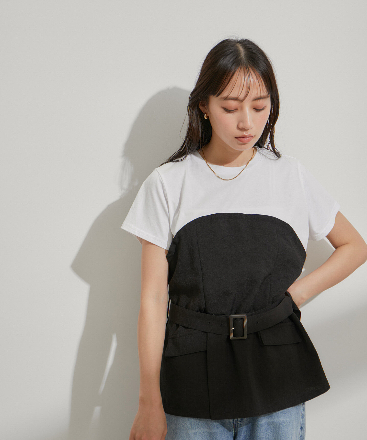 VIS「【接触冷感・洗える】美easyコルセットドッキングプルオーバー」|Tシャツ・カットソー|