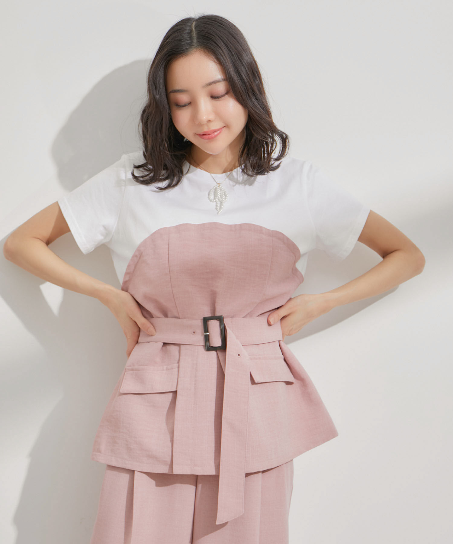 VIS「【接触冷感・洗える】美easyコルセットドッキングプルオーバー」|Tシャツ・カットソー|