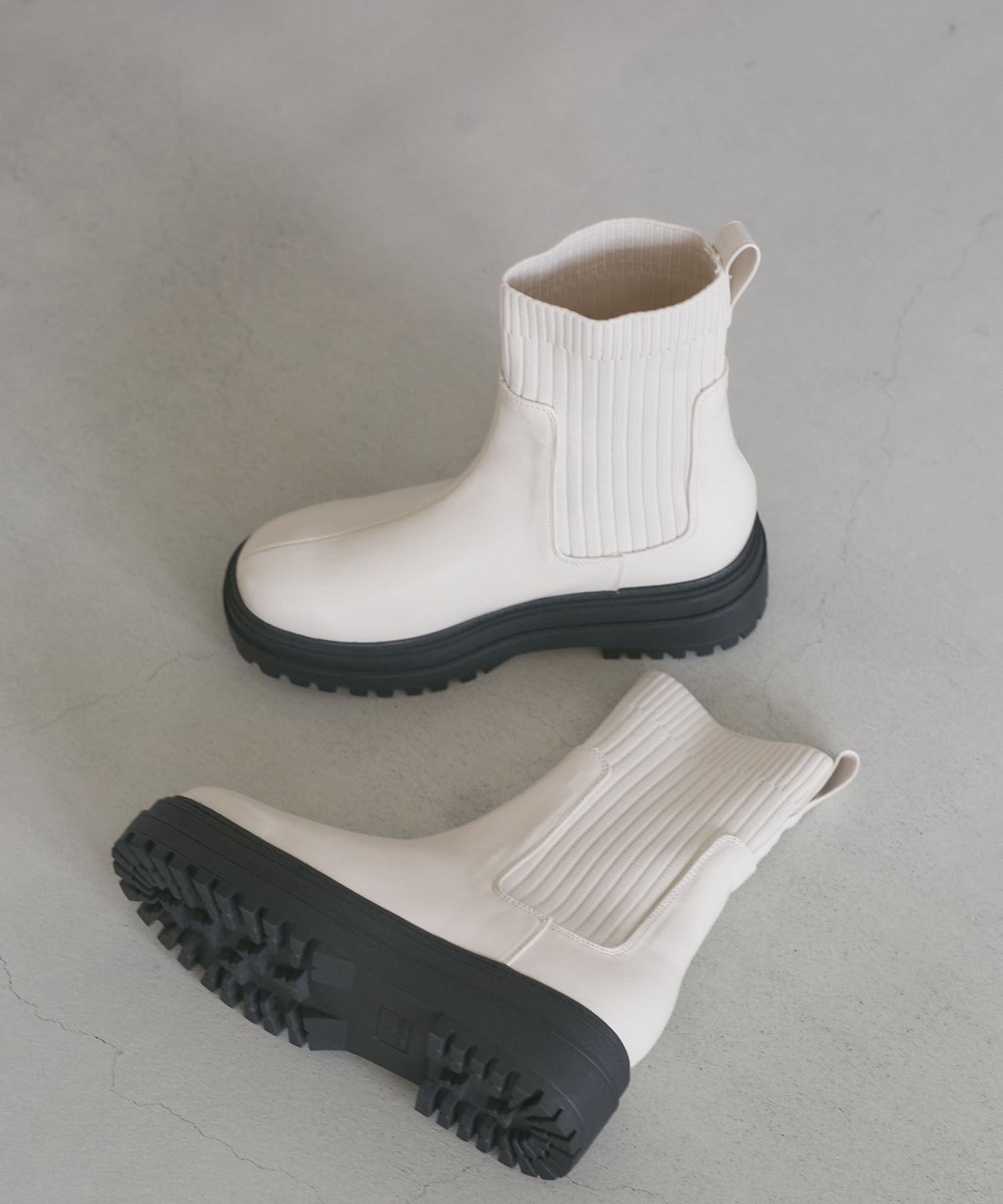 Juze「タンクソールサイドニットブーツ」|その他|オフホワイト(15)