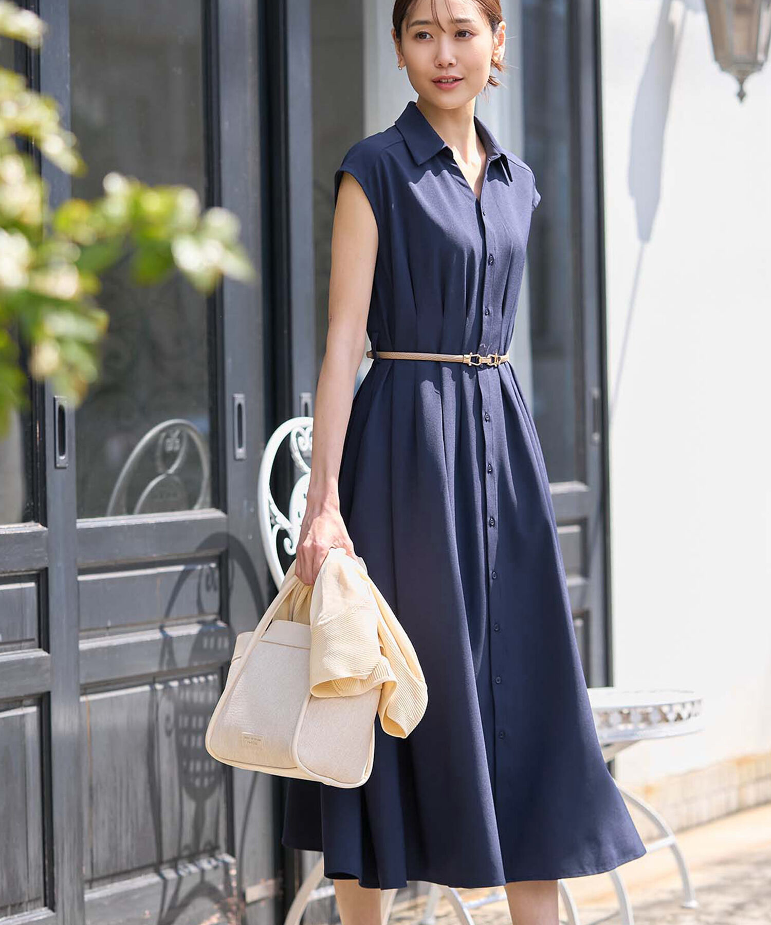 Rope&rsquo;Picnic「【3サイズ展開】シャツコンシャスフレンチスリーブワンピース」|その他|ネイビー(40)