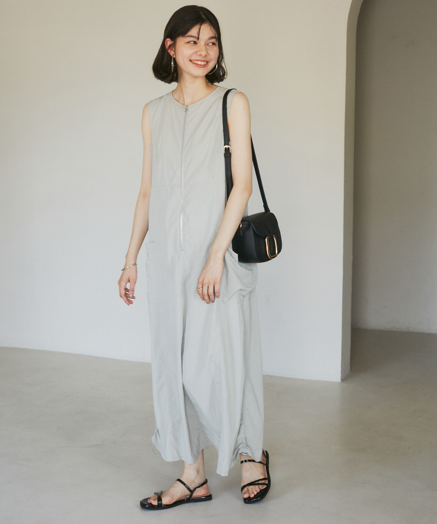 ROPE' PICNIC R「フロントジップサイドリブワンピース/撥水加工・リンクコーデ」|ワンピース|ライトグレー(08)