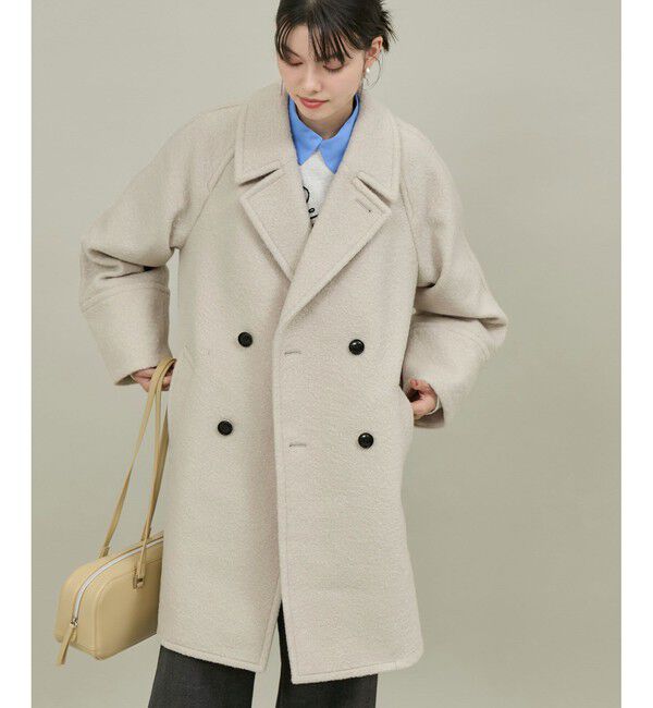 Rope&rsquo;Picnic「【WEB限定カラー:ブラック】ラムライク/チェックオーバーPコート」|ピーコート|