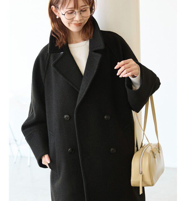 Rope&rsquo;Picnic「【WEB限定カラー:ブラック】ラムライク/チェックオーバーPコート」|ピーコート|