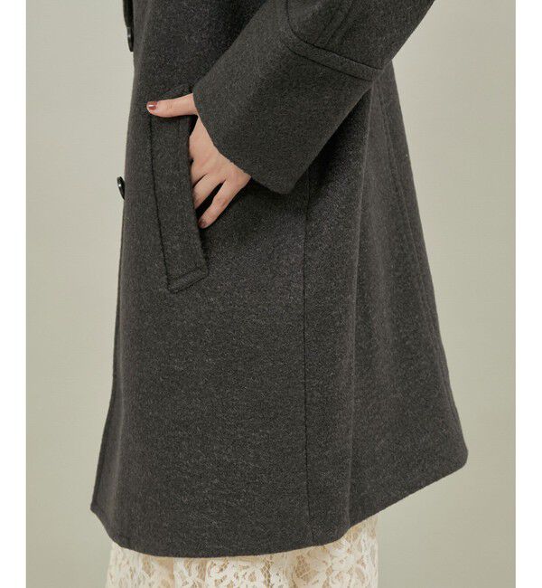 Rope&rsquo;Picnic「【WEB限定カラー:ブラック】ラムライク/チェックオーバーPコート」|ピーコート|