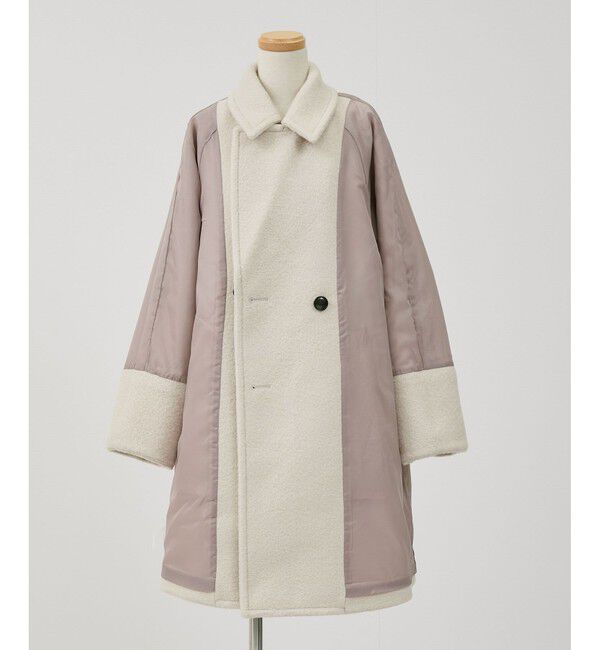 Rope&rsquo;Picnic「【WEB限定カラー:ブラック】ラムライク/チェックオーバーPコート」|ピーコート|