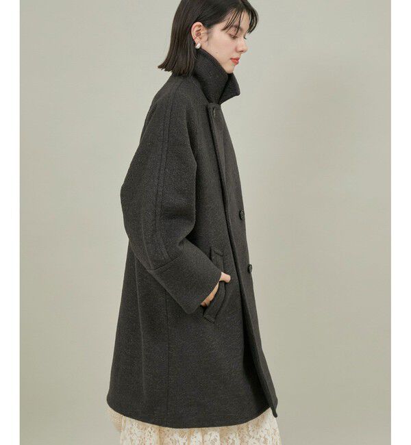 Rope&rsquo;Picnic「【WEB限定カラー:ブラック】ラムライク/チェックオーバーPコート」|ピーコート|