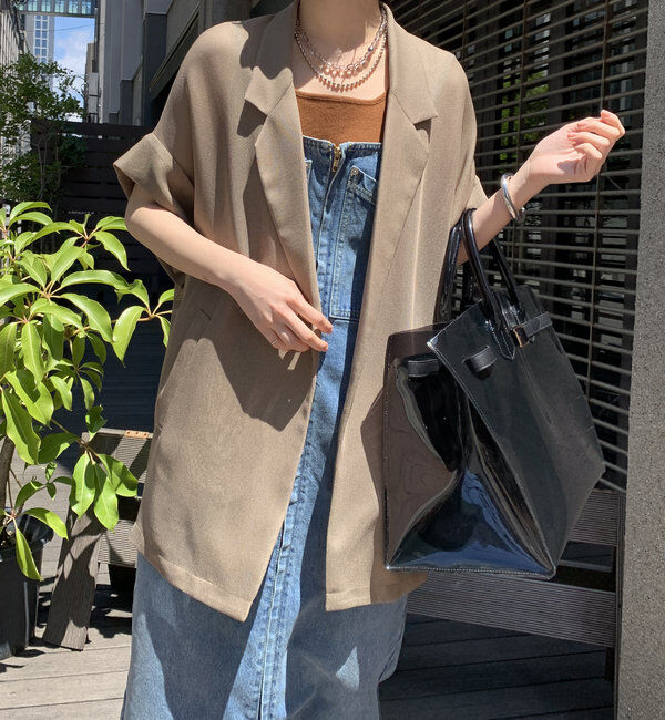  「【新色追加】メッシュ半袖ジャケット」|テーラードジャケット|モカ