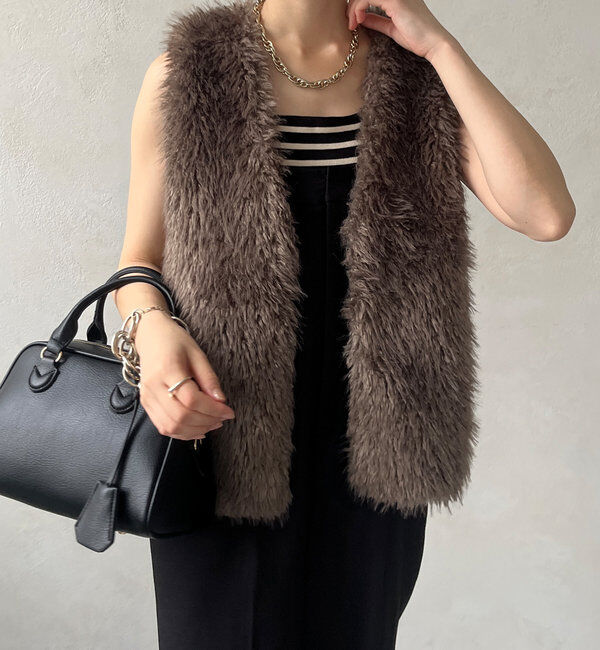  「フェイクカシミヤファーベスト」|ベスト・ジレ|グレー