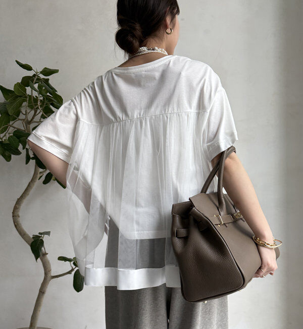  「【WEB限定】バックギャザーチュールプルオーバー」|Tシャツ・カットソー|