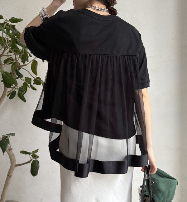  「【WEB限定】バックギャザーチュールプルオーバー」|Tシャツ・カットソー|ブラック