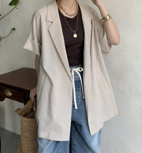  「【WEB限定】ビッグスリーブレスジャケット」|テーラードジャケット|ベージュ