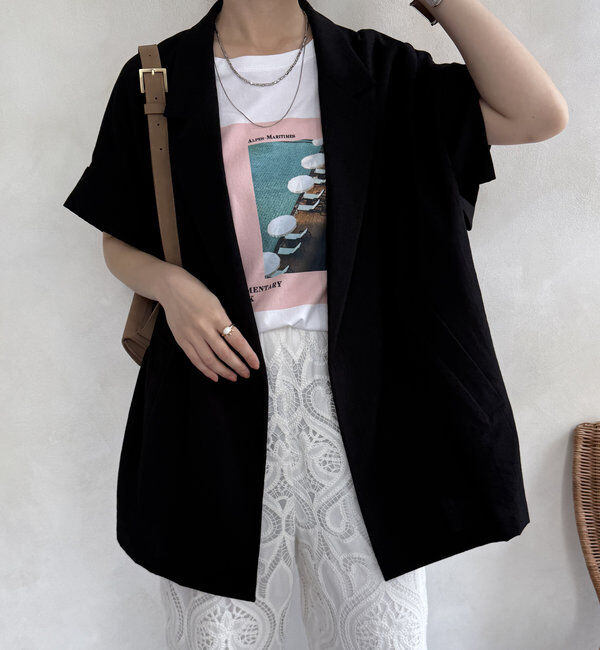  「【WEB限定】ビッグスリーブレスジャケット」|テーラードジャケット|ブラック