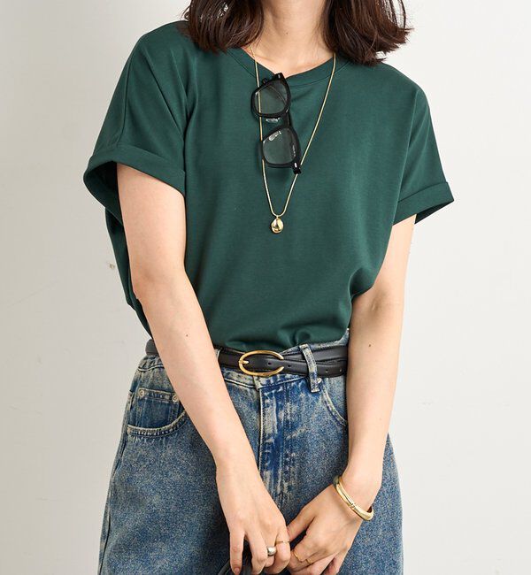  「《UVカット・速乾・夏に快適◎》冷感プレーティング天竺カットソー」|Tシャツ・カットソー|グリーン