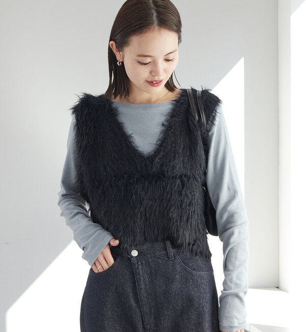  「ラメシャギーニットベスト」|ニット・セーター|ブラック