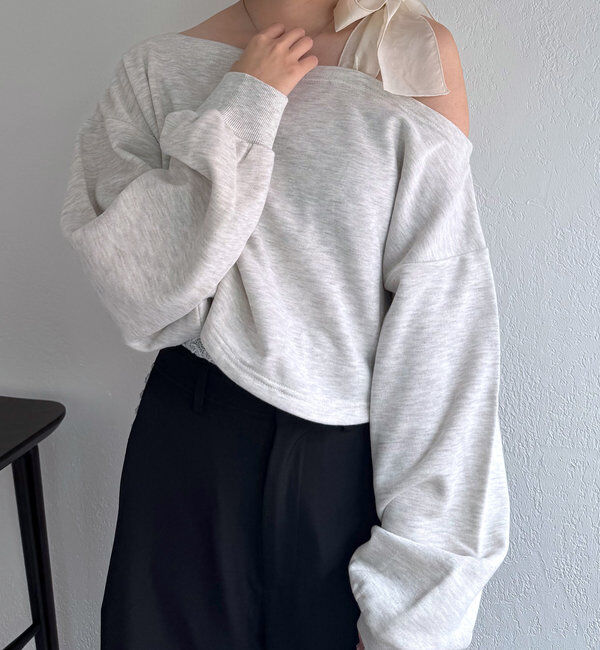  「[mline]ショルダーリボンスウェット」|Tシャツ・カットソー|