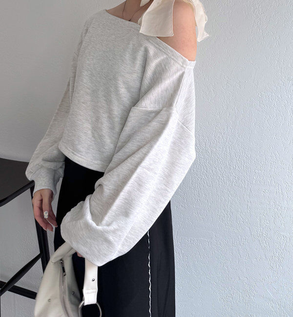  「[mline]ショルダーリボンスウェット」|Tシャツ・カットソー|