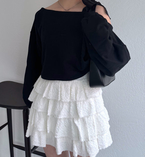  「[mline]ショルダーリボンスウェット」|Tシャツ・カットソー|ブラック