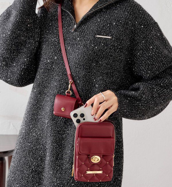  「キルティングスマホショルダーバッグ」|ショルダー・メッセンジャー|レッド