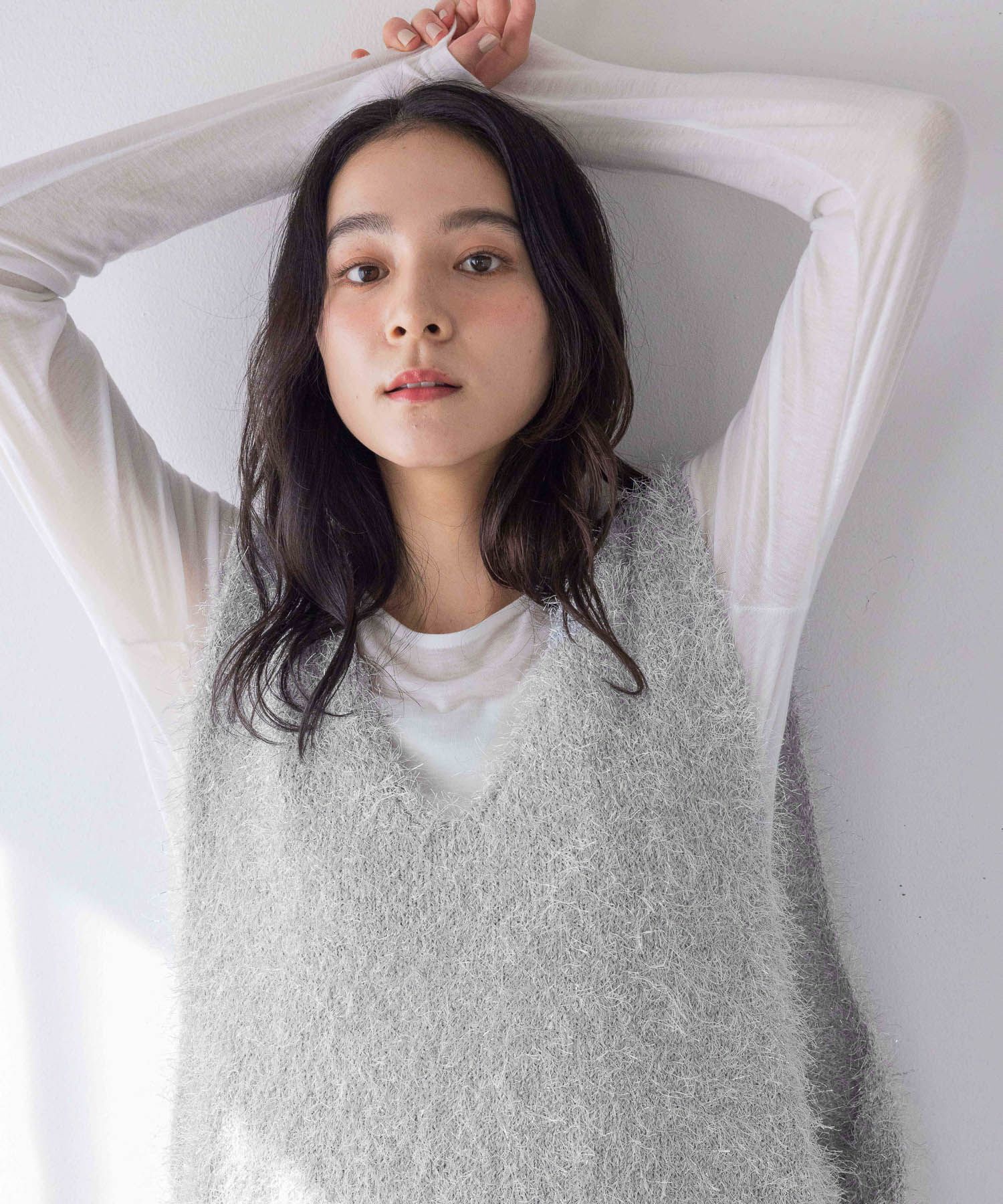 LOWRYS FARM「ラメシャギーベスト」|ニット・セーター|GRY2