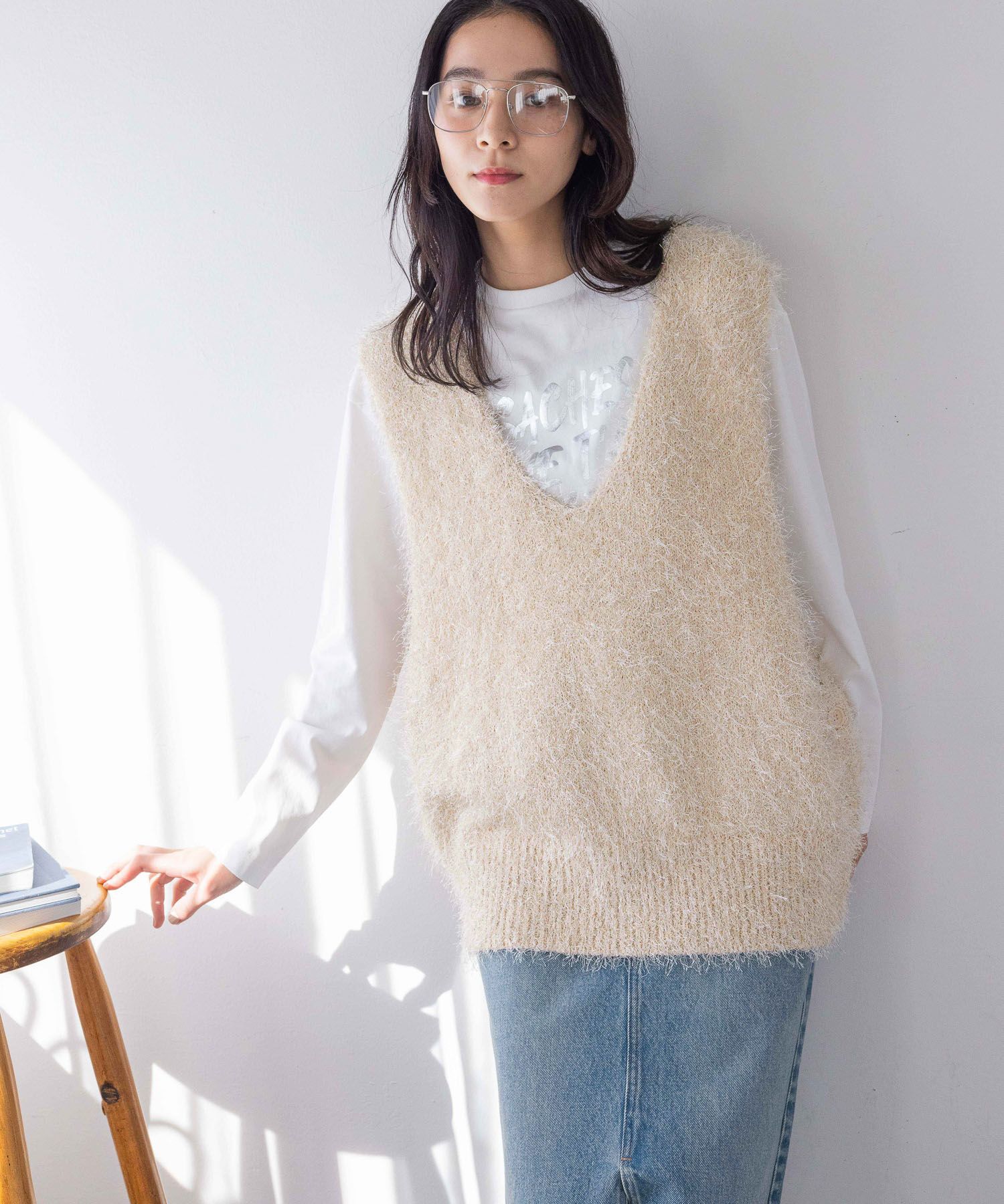 LOWRYS FARM「ラメシャギーベスト」|ニット・セーター|BRN1