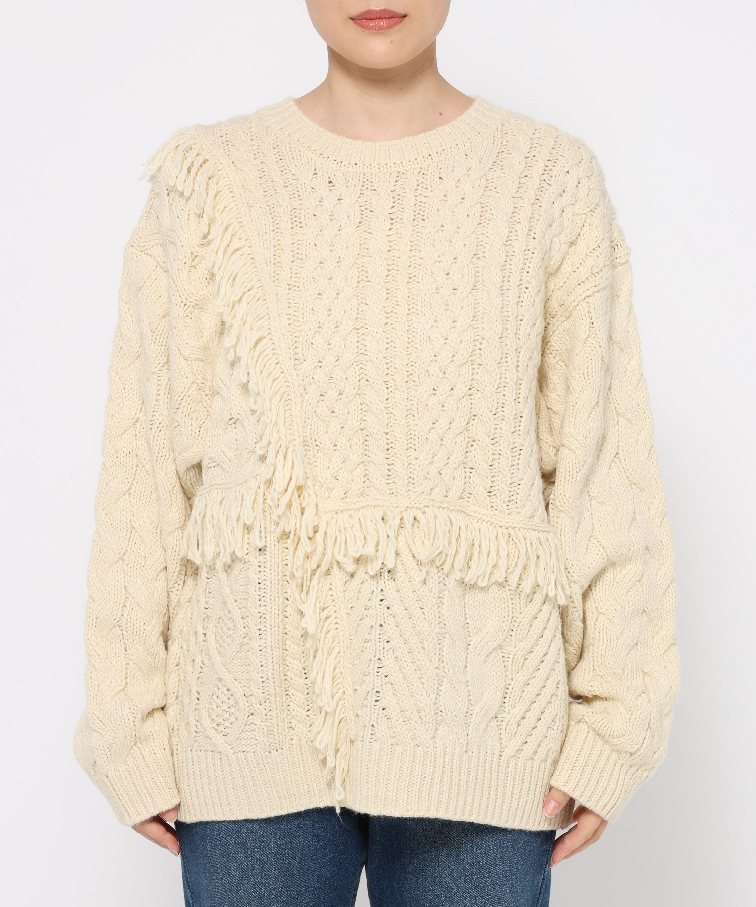 LOWRYS FARM「ケーブルフリンジLONG丈」|ニット・セーター|