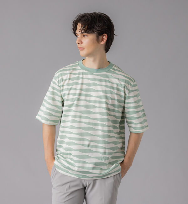 ABAHOUSE「ブロークンボーダー ジャガード オーバーサイズ Tシャツ」|Tシャツ・カットソー|セージグリーン