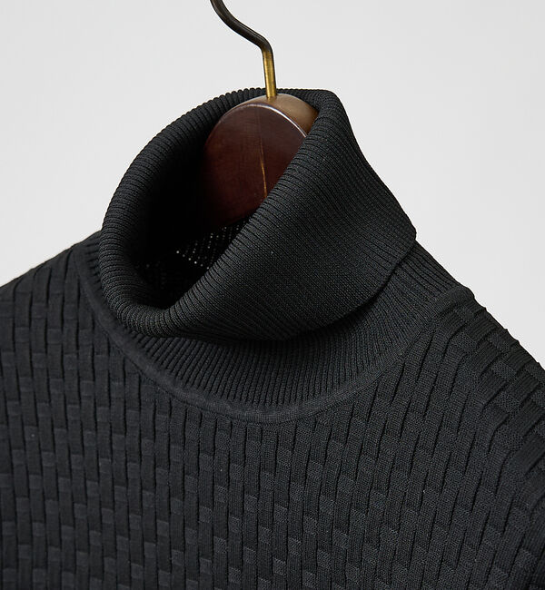 ABAHOUSE「【ハイストレッチ】ブロックチェック ジャガード タートルネック ニット」|ニット・セーター|