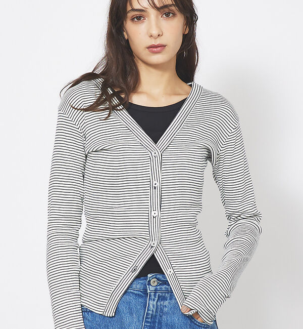 Rouge vif「【Robert P. Miller】パネルリブ Vネックカーディガン / カット」|カーディガン|ネイビー