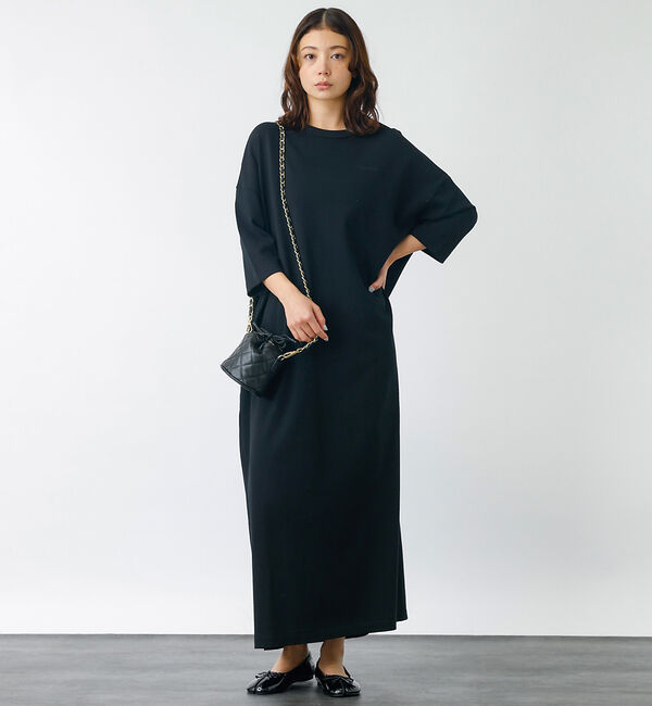 Rouge vif「【Charcoal TOKYO】クルーネック カットソードレス / Tシャツワン」|ワンピース|ブラック