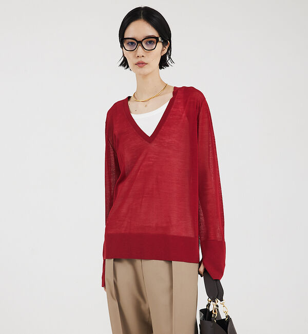 The Store by C' 「【COCUCA】2WAYシアーニットプルオーバー」|ニット・セーター|レッド