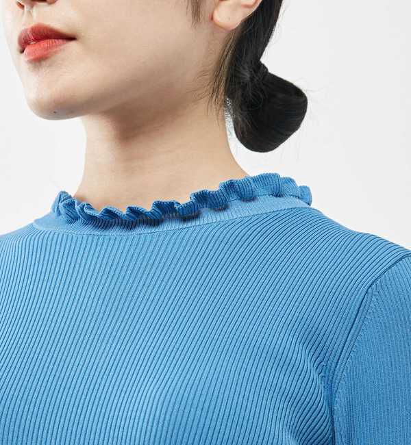  「ミニフリルネックリブトップス」|ニット・セーター|