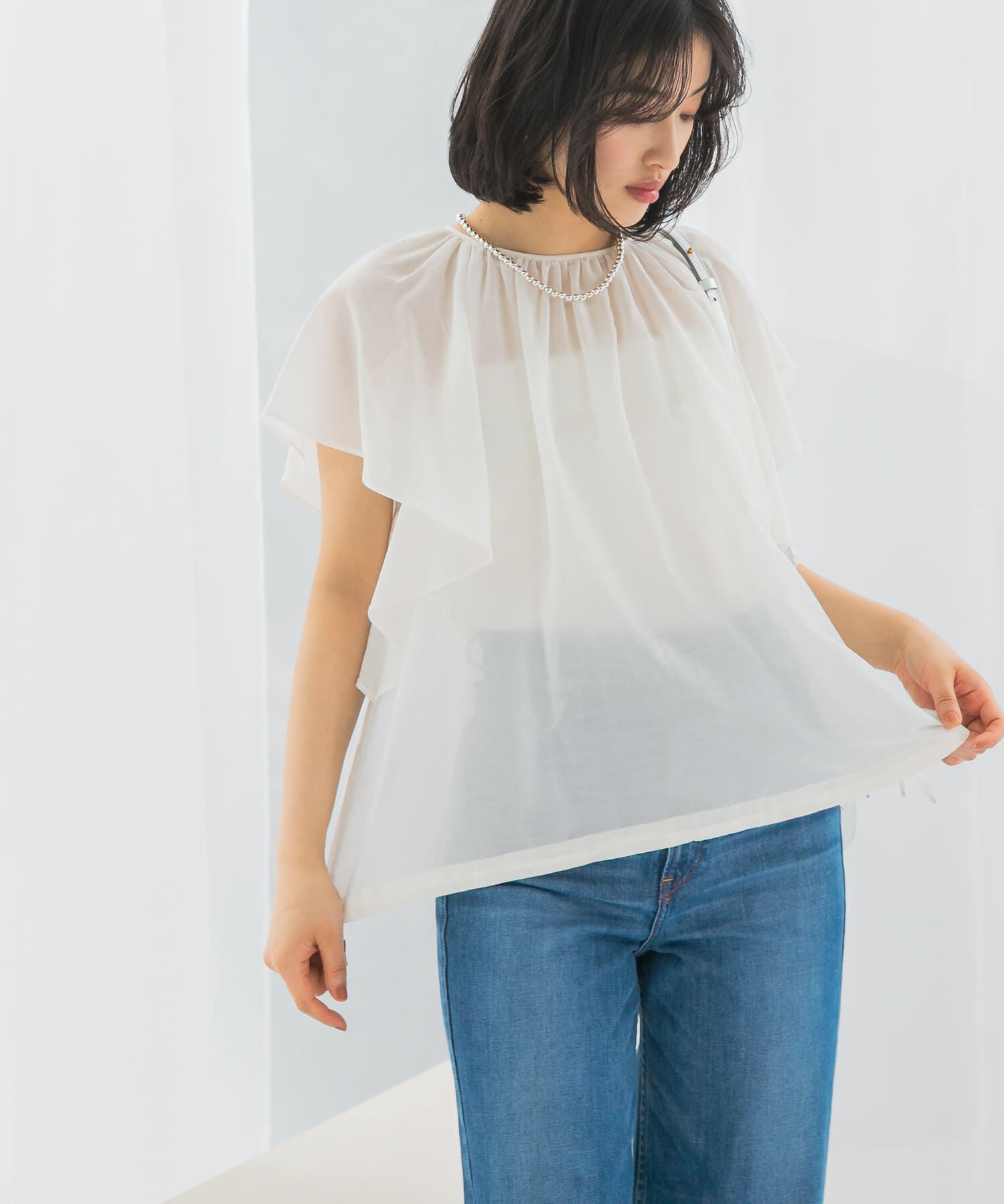 URBAN RESEARCH ROSSO「コットンシルクフレアスリーブブラウス」|シャツ・ブラウス|