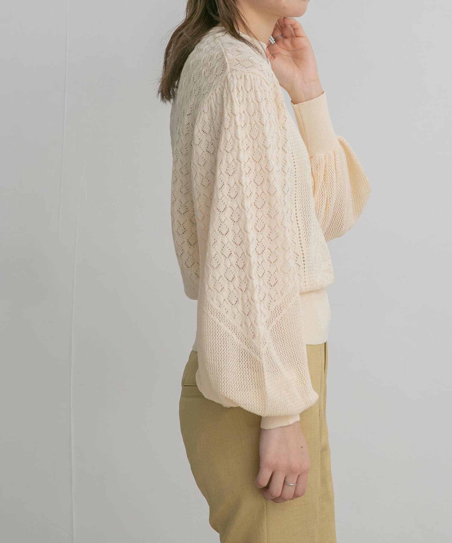  「ボリュームスリーブパターン編みニット」|ニット・セーター|