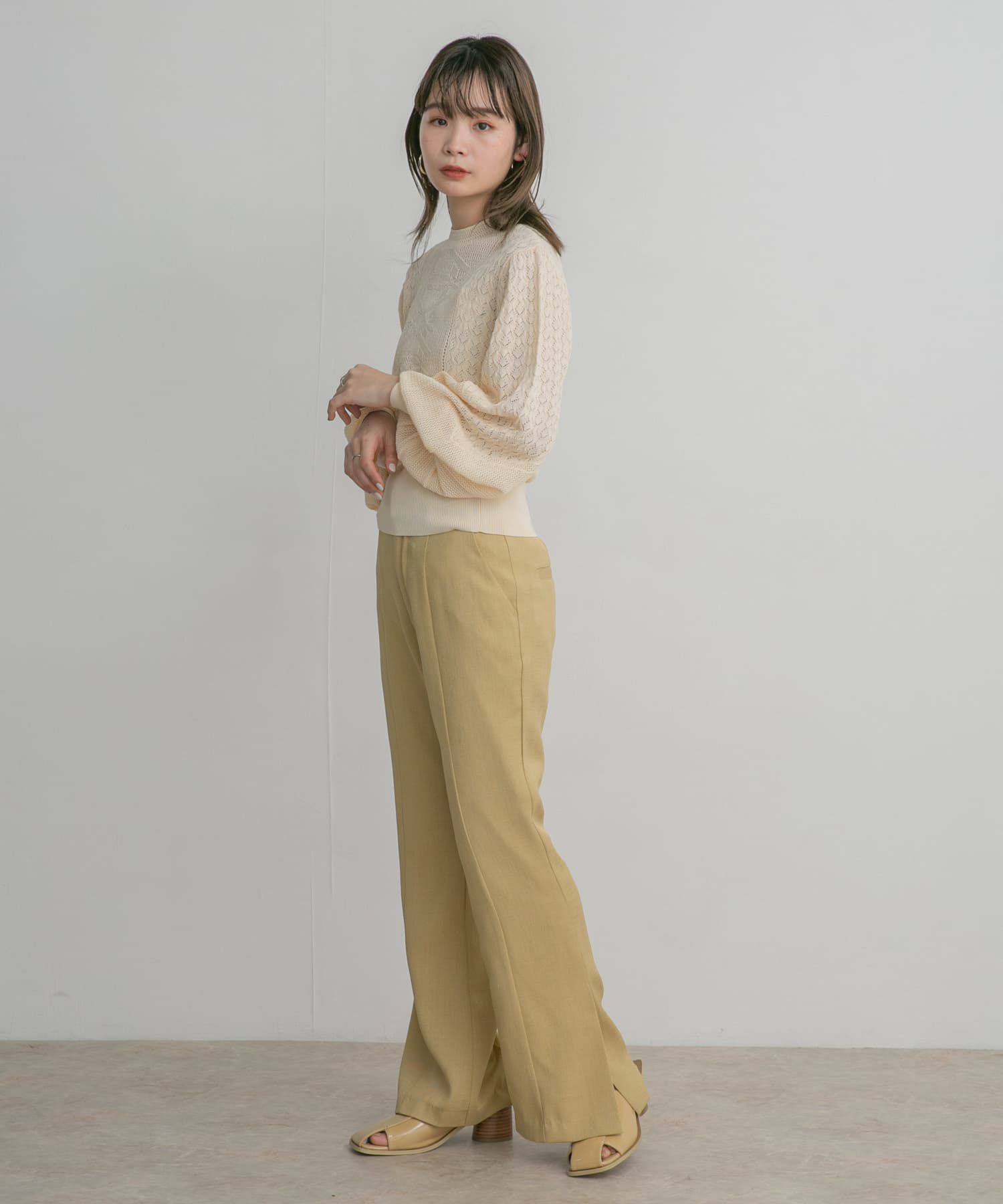  「ボリュームスリーブパターン編みニット」|ニット・セーター|