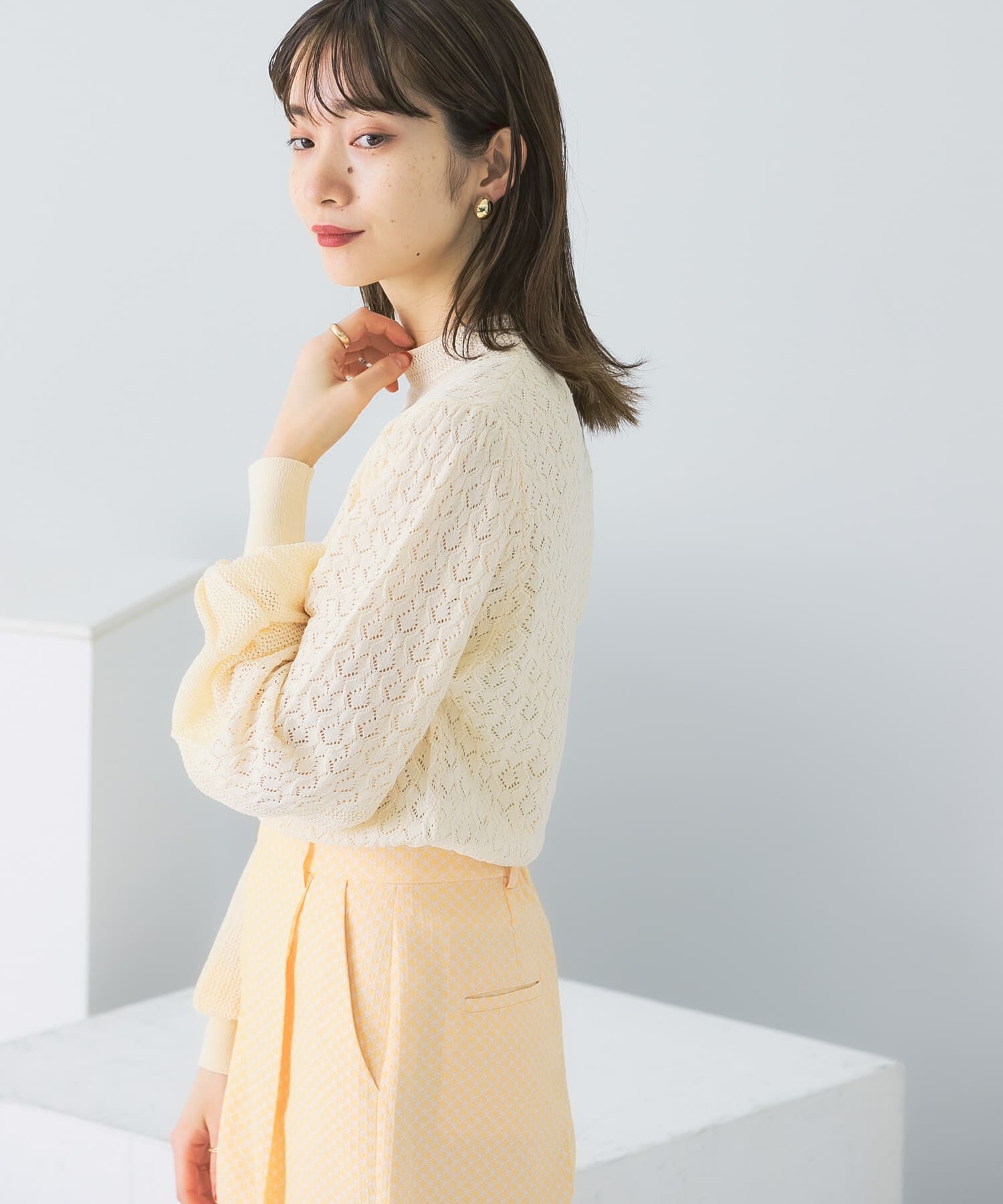  「ボリュームスリーブパターン編みニット」|ニット・セーター|