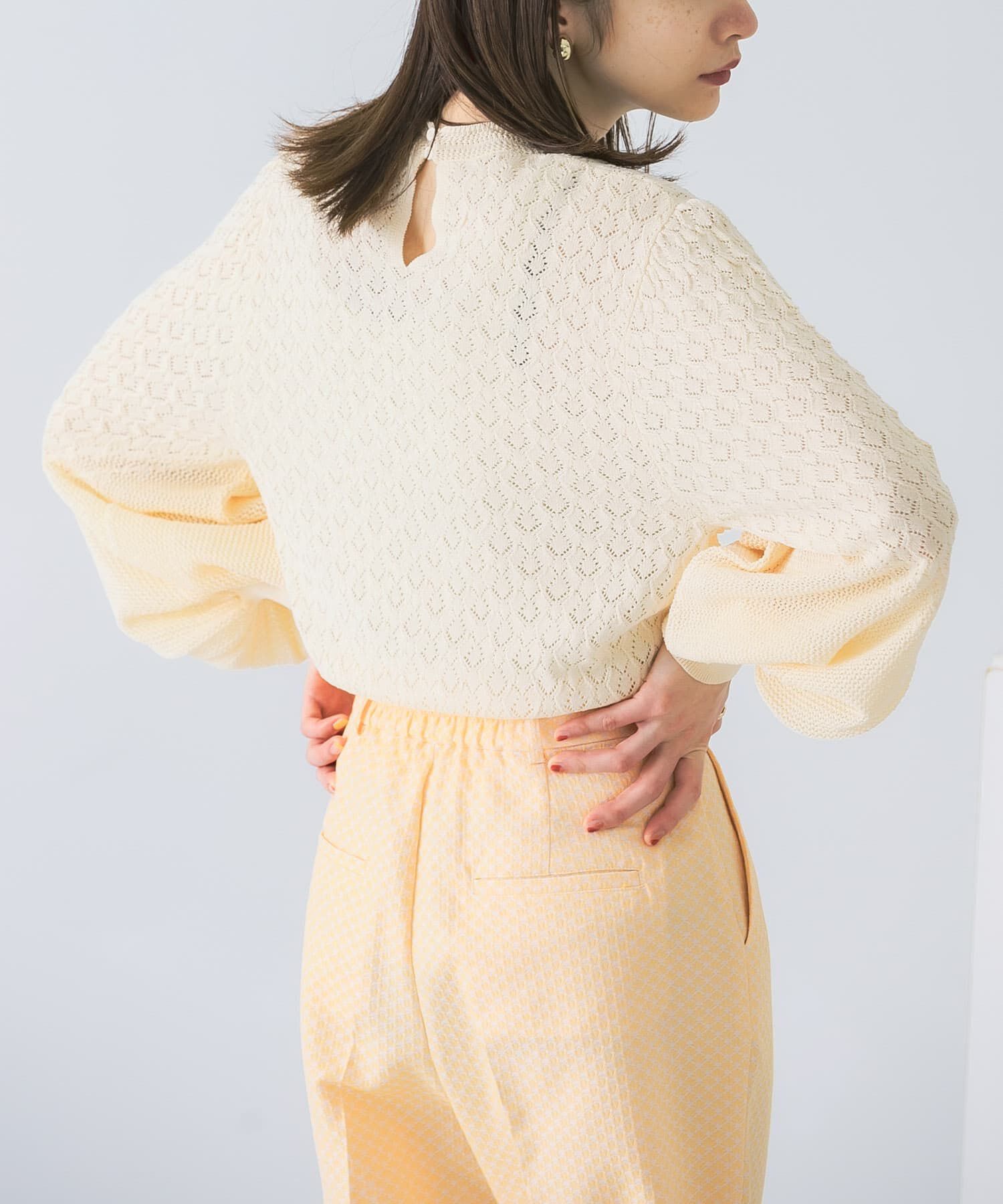  「ボリュームスリーブパターン編みニット」|ニット・セーター|