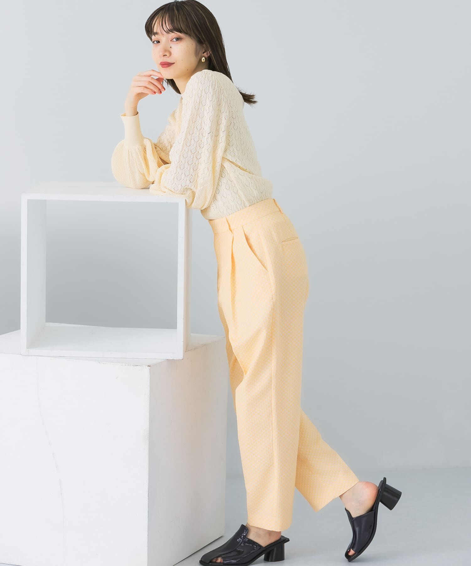  「ボリュームスリーブパターン編みニット」|ニット・セーター|