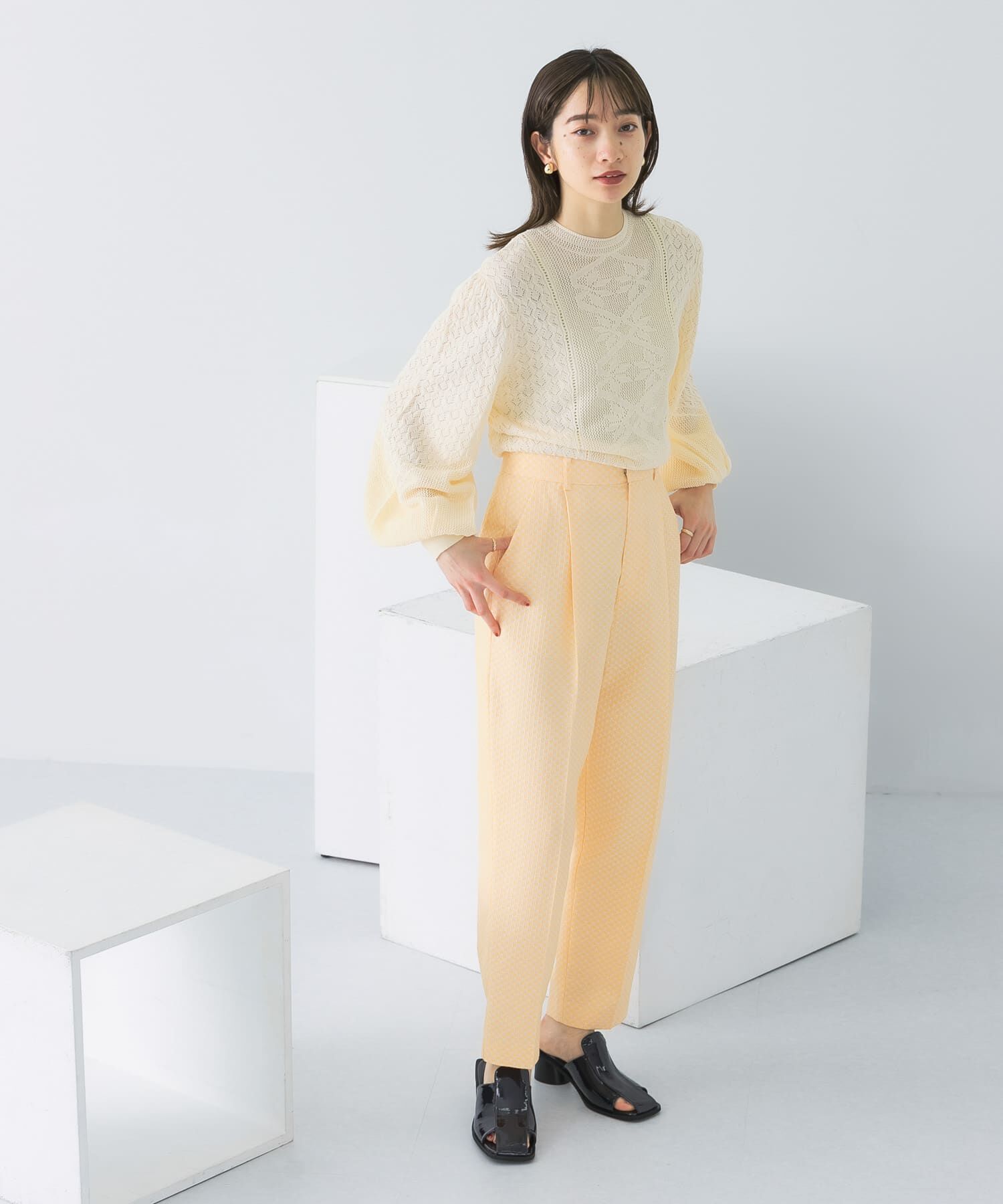  「ボリュームスリーブパターン編みニット」|ニット・セーター|